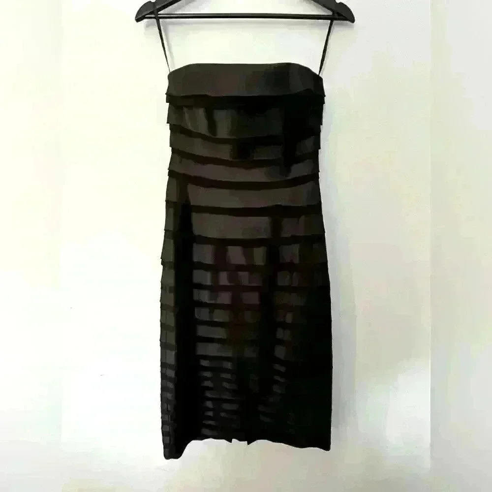 White House Black Market Ruffle Layered Satin Strapless Pencil Dress Size 2